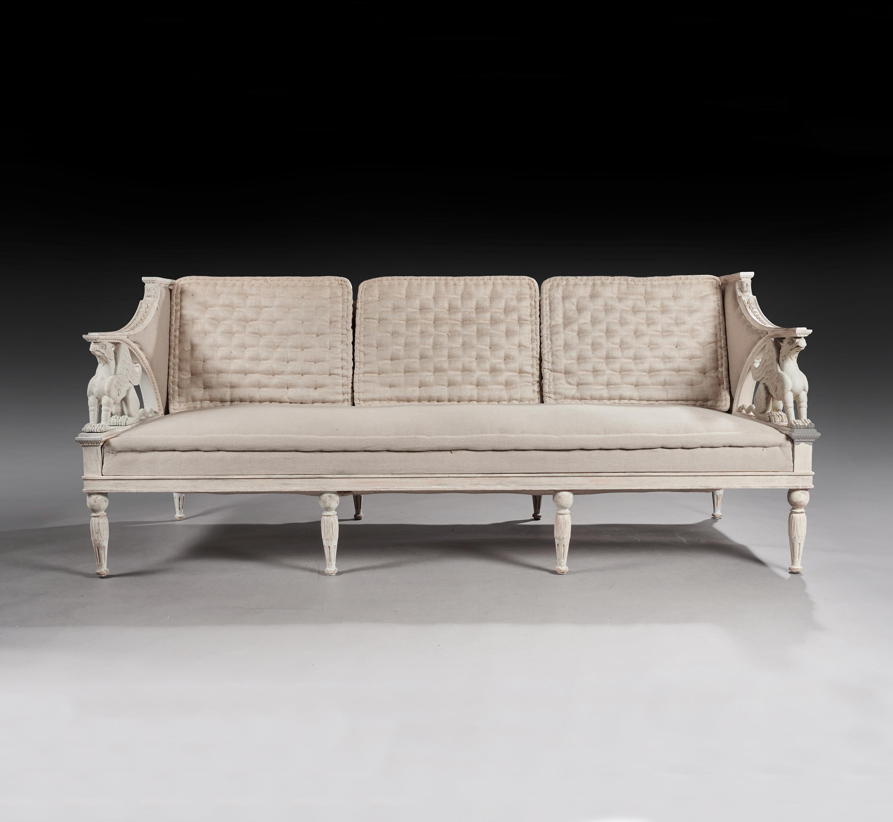 Linen 19th Century Swedish Painted Griffin Sofa Gustavian