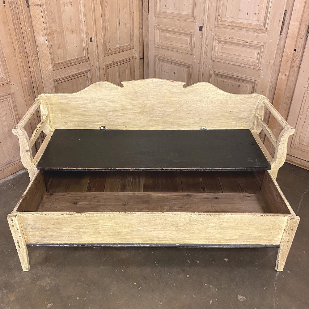 Late 19th Century 19th Century Swedish Painted Hall Bench, Trundle Bed For Sale