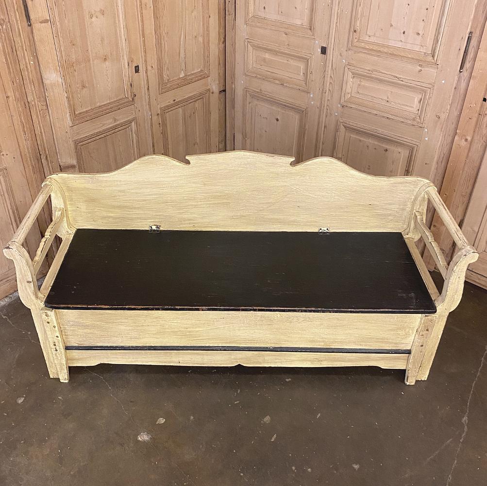 Wood 19th Century Swedish Painted Hall Bench, Trundle Bed For Sale