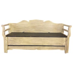 Antique 19th Century Swedish Painted Hall Bench, Trundle Bed