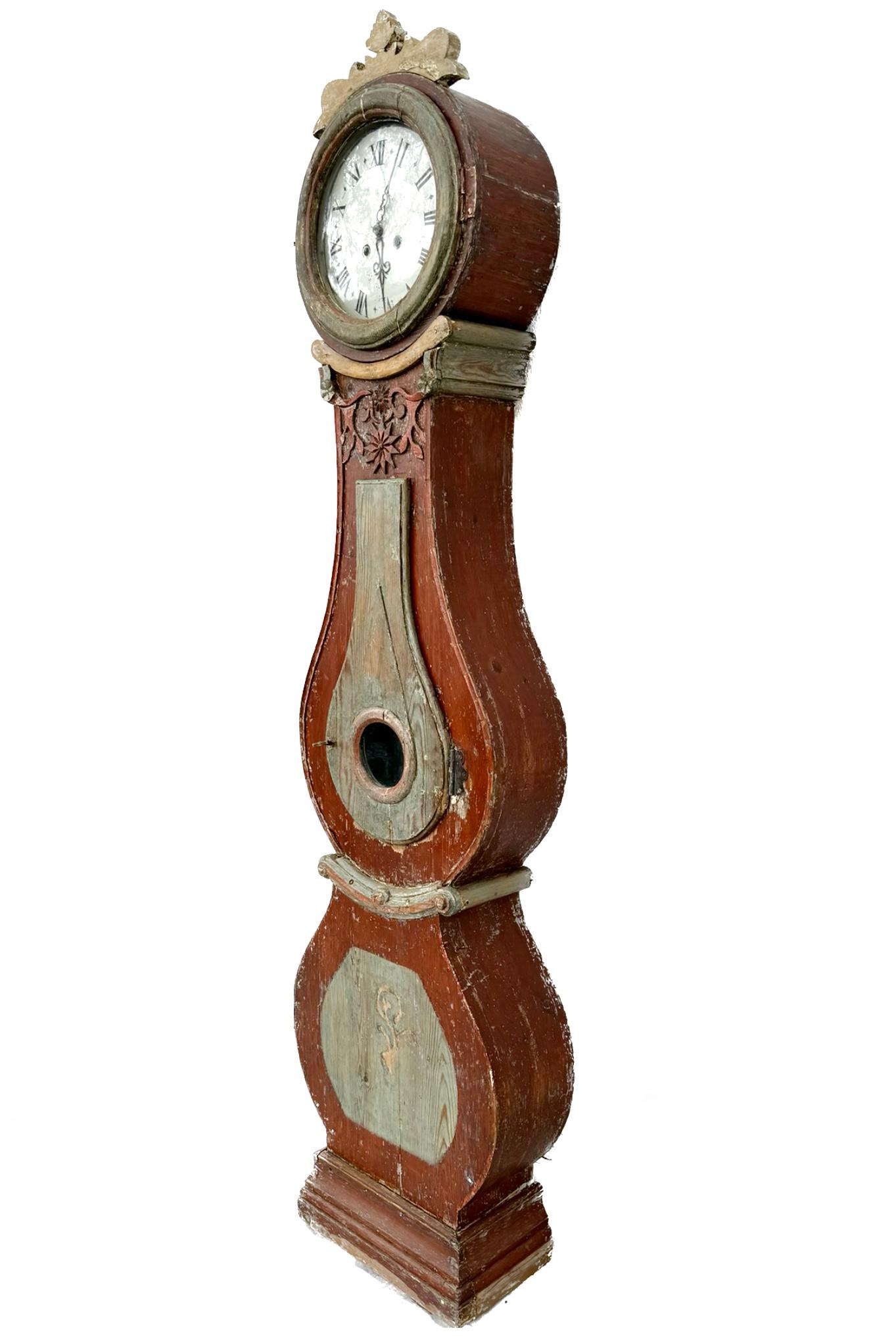 19th Century Swedish Painted Longcase Mora Clock 8