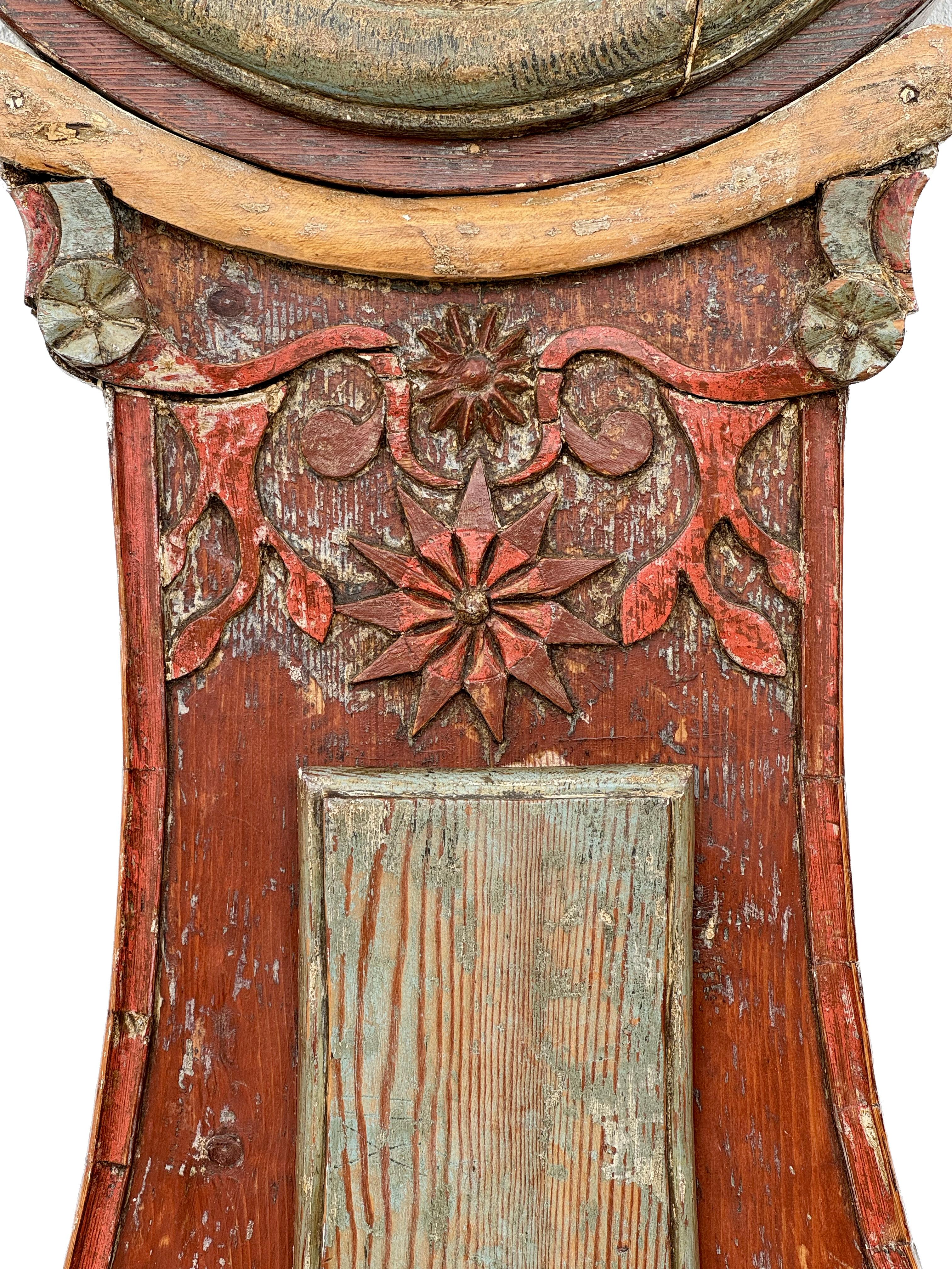 19th Century Swedish Painted Longcase Mora Clock In Good Condition In Bradenton, FL