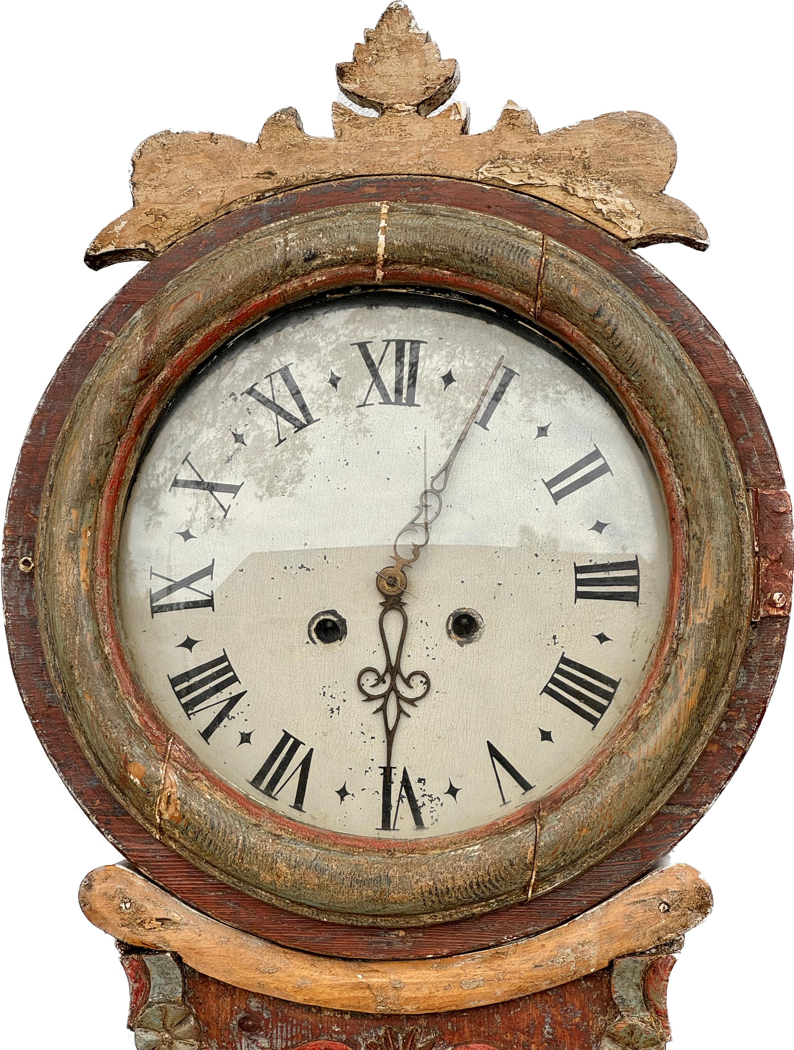 Wood 19th Century Swedish Painted Longcase Mora Clock
