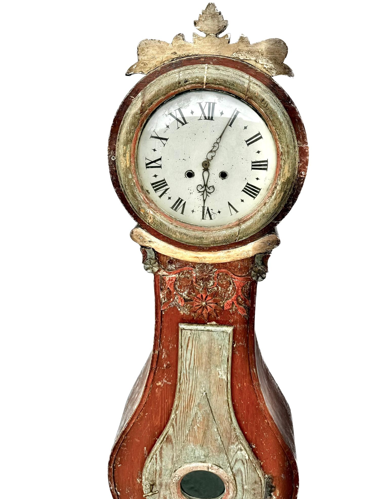 19th Century Swedish Painted Longcase Mora Clock 4