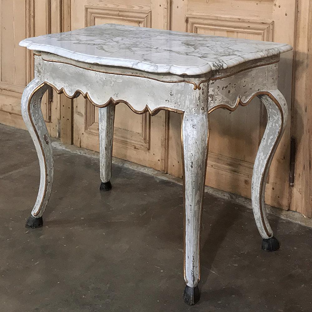 Hand-Painted 19th Century Swedish Painted Marble Top Console For Sale