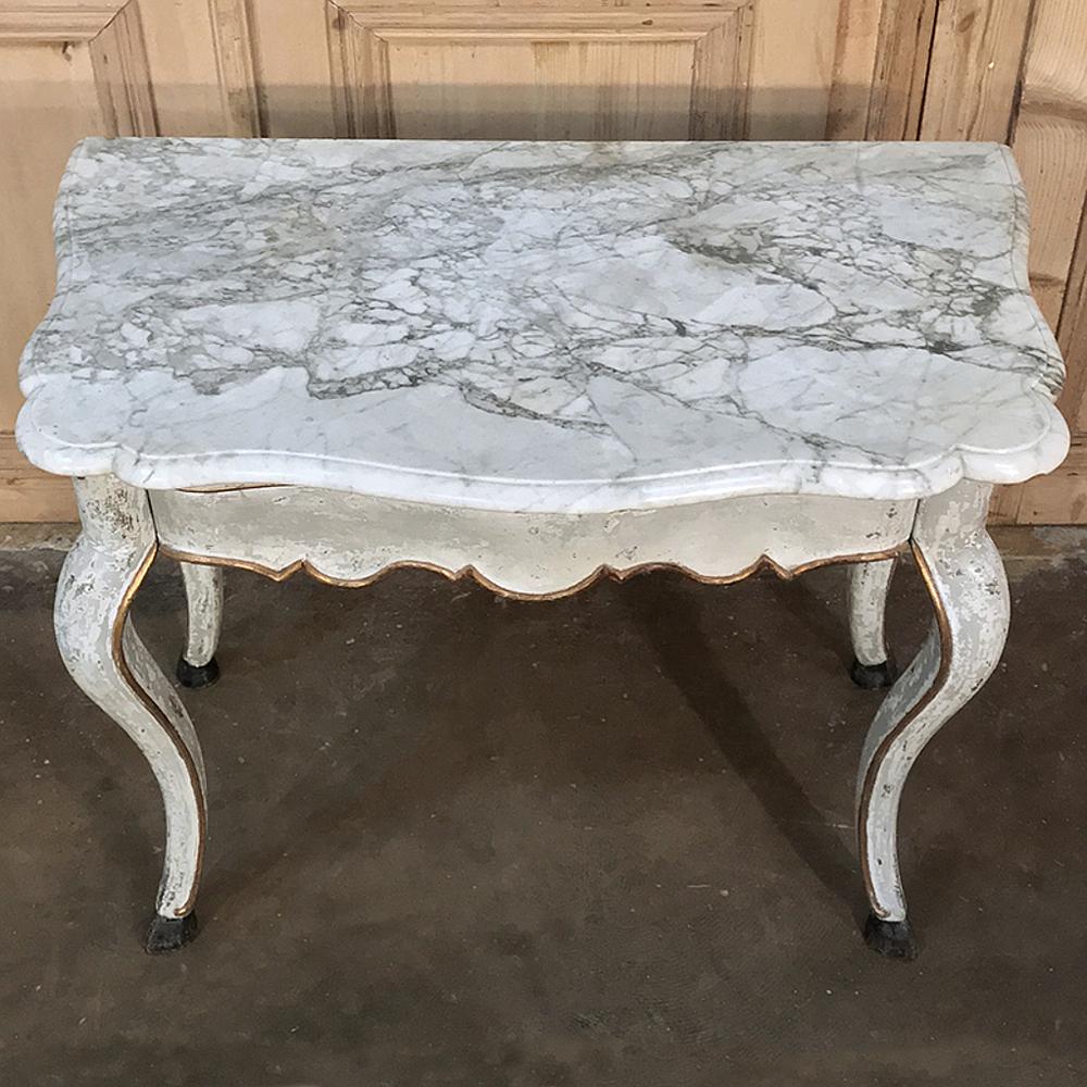 Wood 19th Century Swedish Painted Marble Top Console For Sale