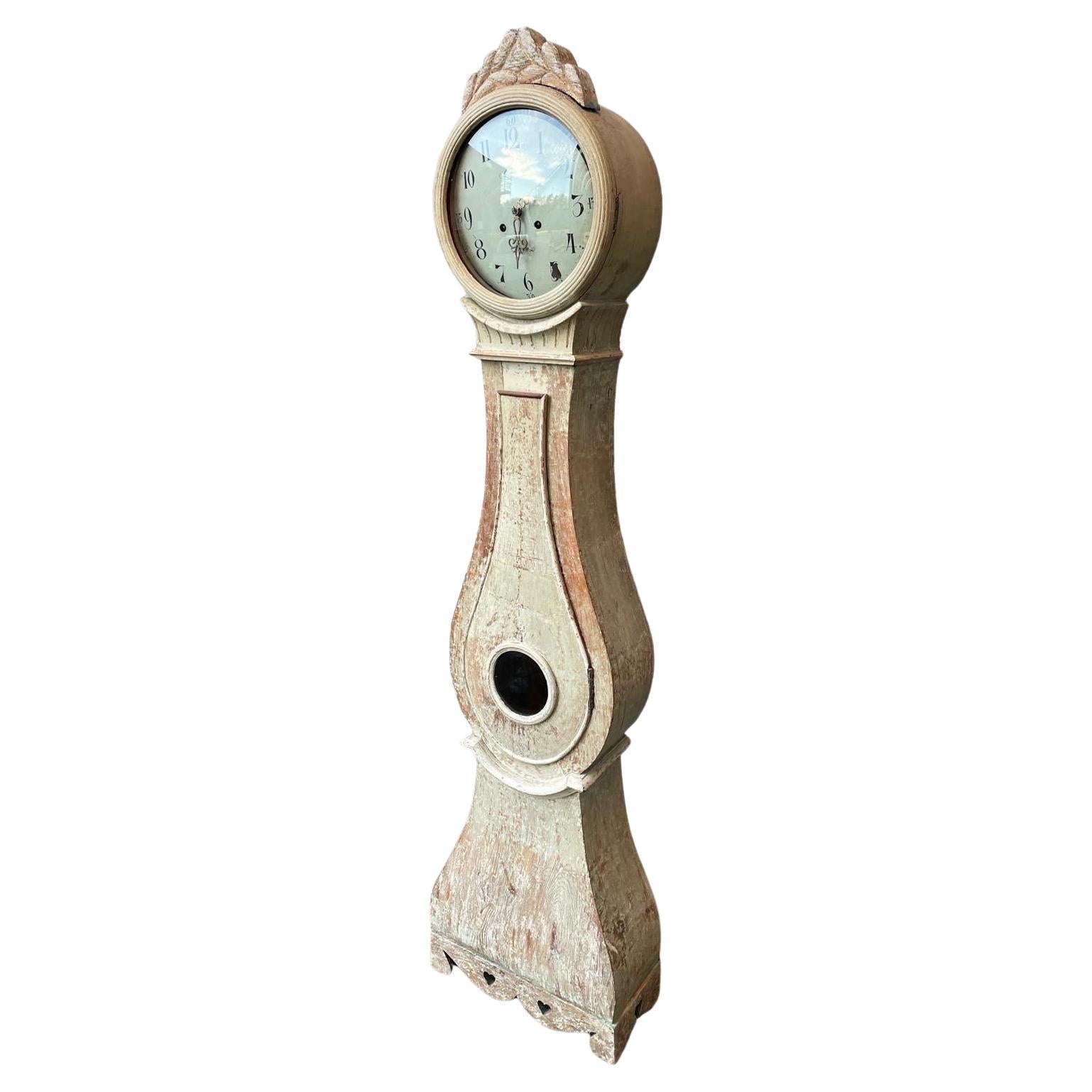 19th Century Swedish Painted Mora Clock with Heart Decoration