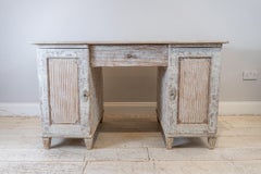 19th Century Swedish Painted Pedestal Desk with Reeded Panel Doors, Sides & Back