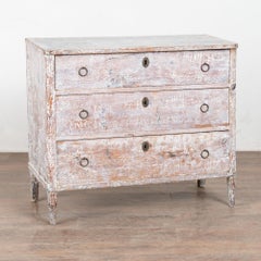 Cómoda de tres cajones de pino pintado sueco del siglo XIX