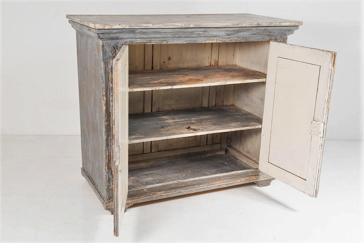 Gustavian 19th Century Swedish Painted Pine Cupboard Storage Original Grey Rustic Finish For Sale