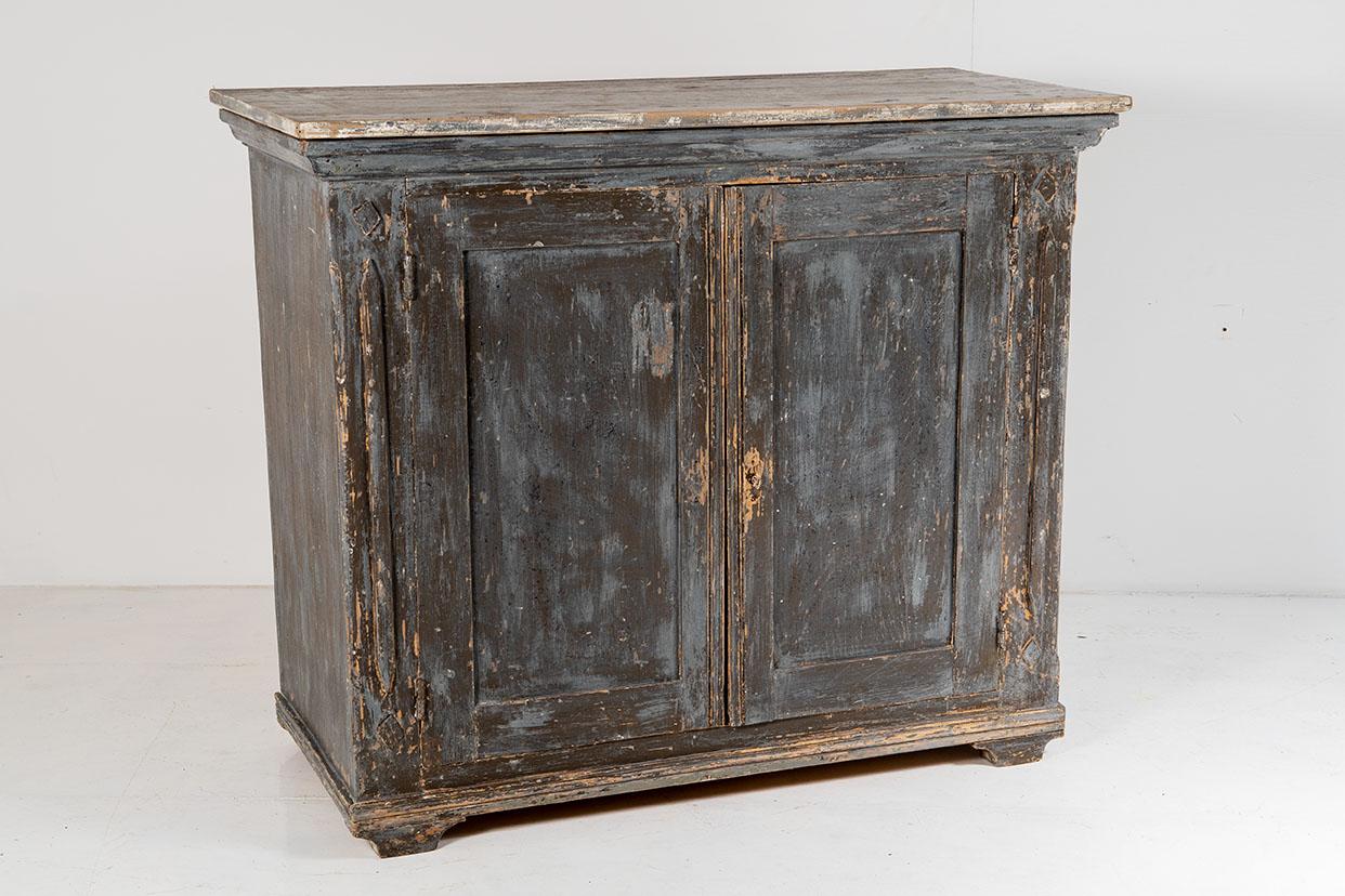 Late 19th Century 19th Century Swedish Painted Pine Cupboard Storage Original Grey Rustic Finish For Sale