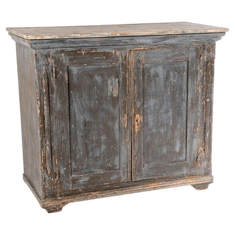 19th Century Swedish Painted Pine Cupboard Storage Original Grey Rustic Finish For Sale