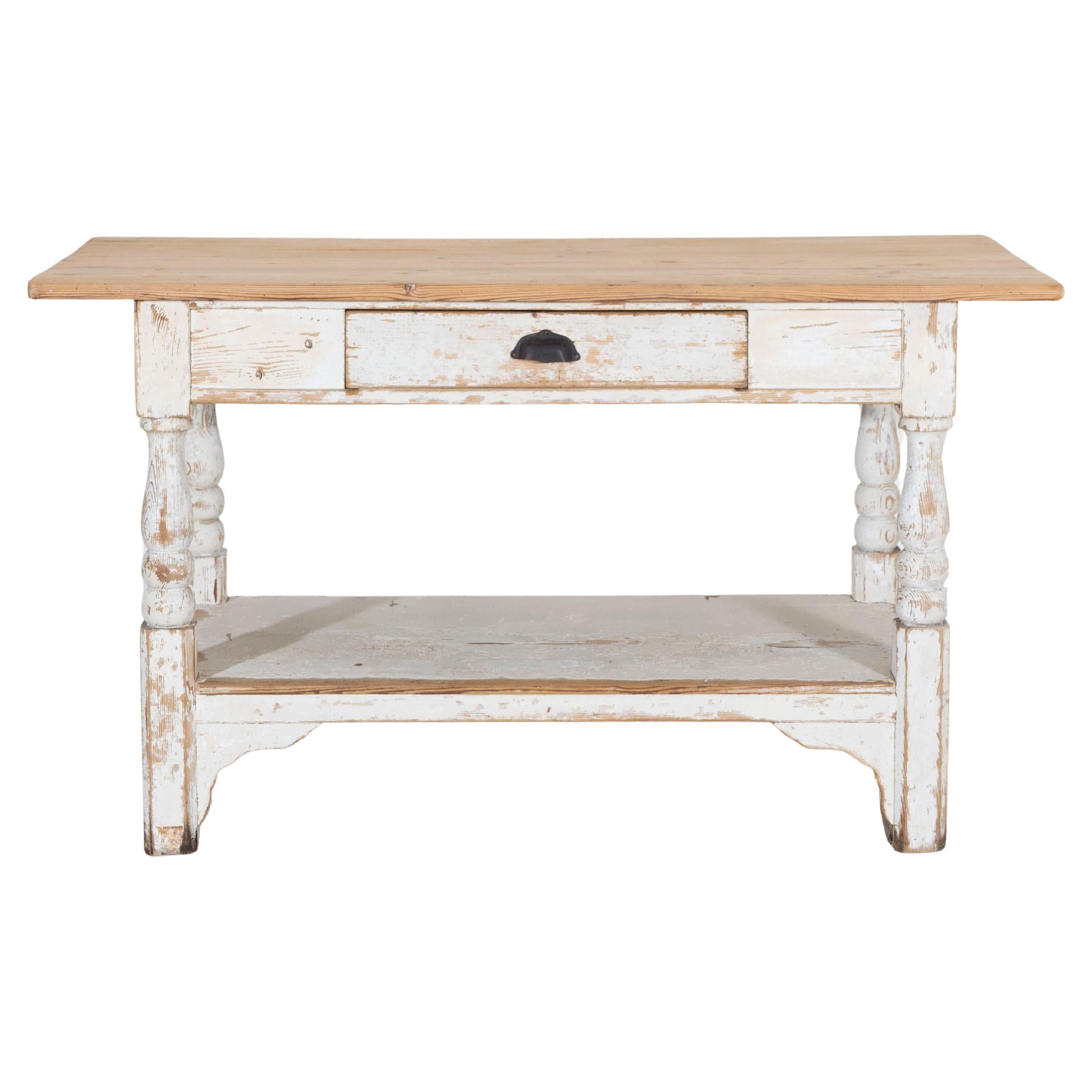 19th Century Swedish Painted Pine Cutting Table with Drawer