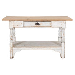 19th Century Swedish Painted Pine Cutting Table with Drawer