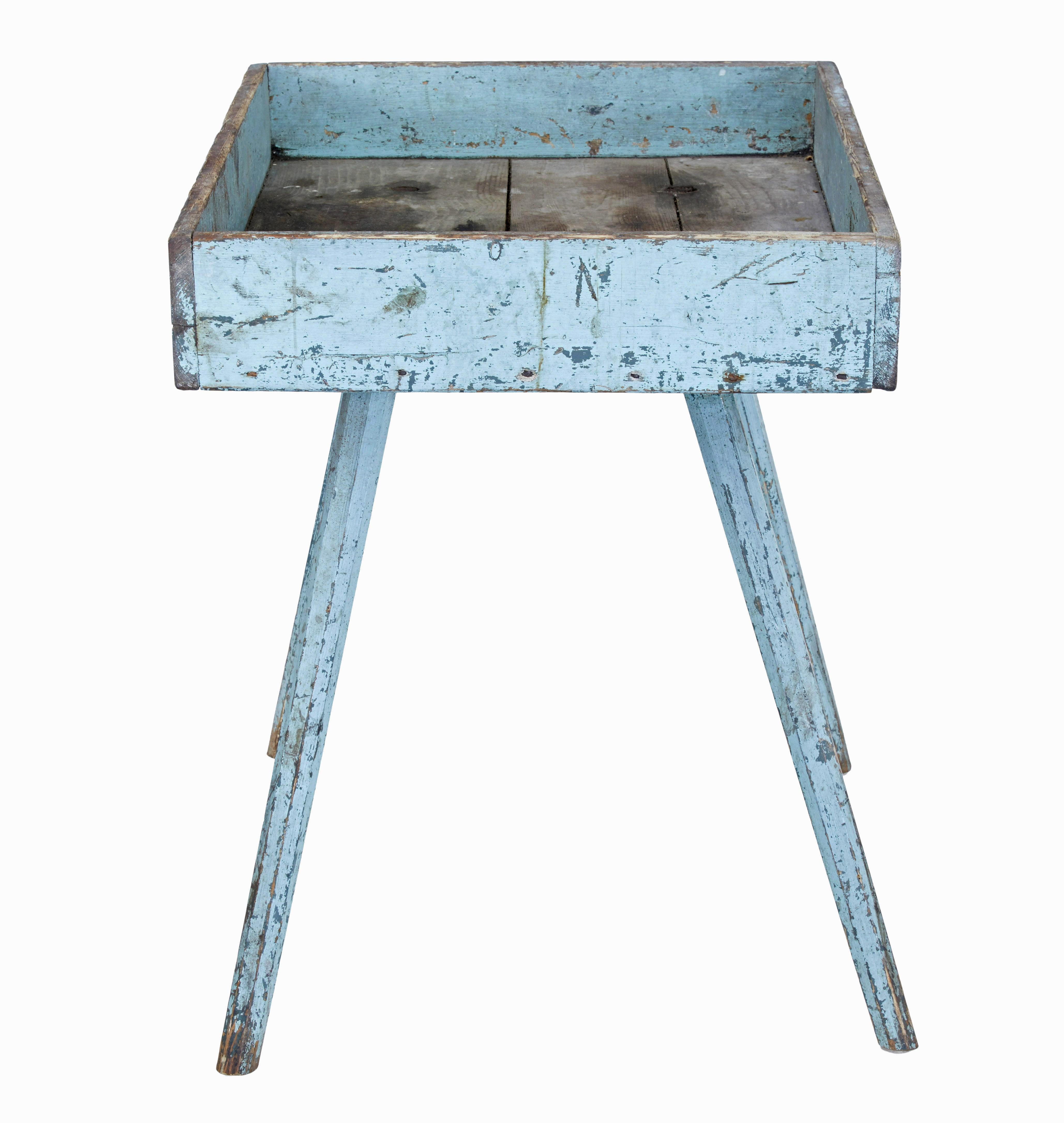 Rustic 19th century Swedish painted pine garden room tray table For Sale