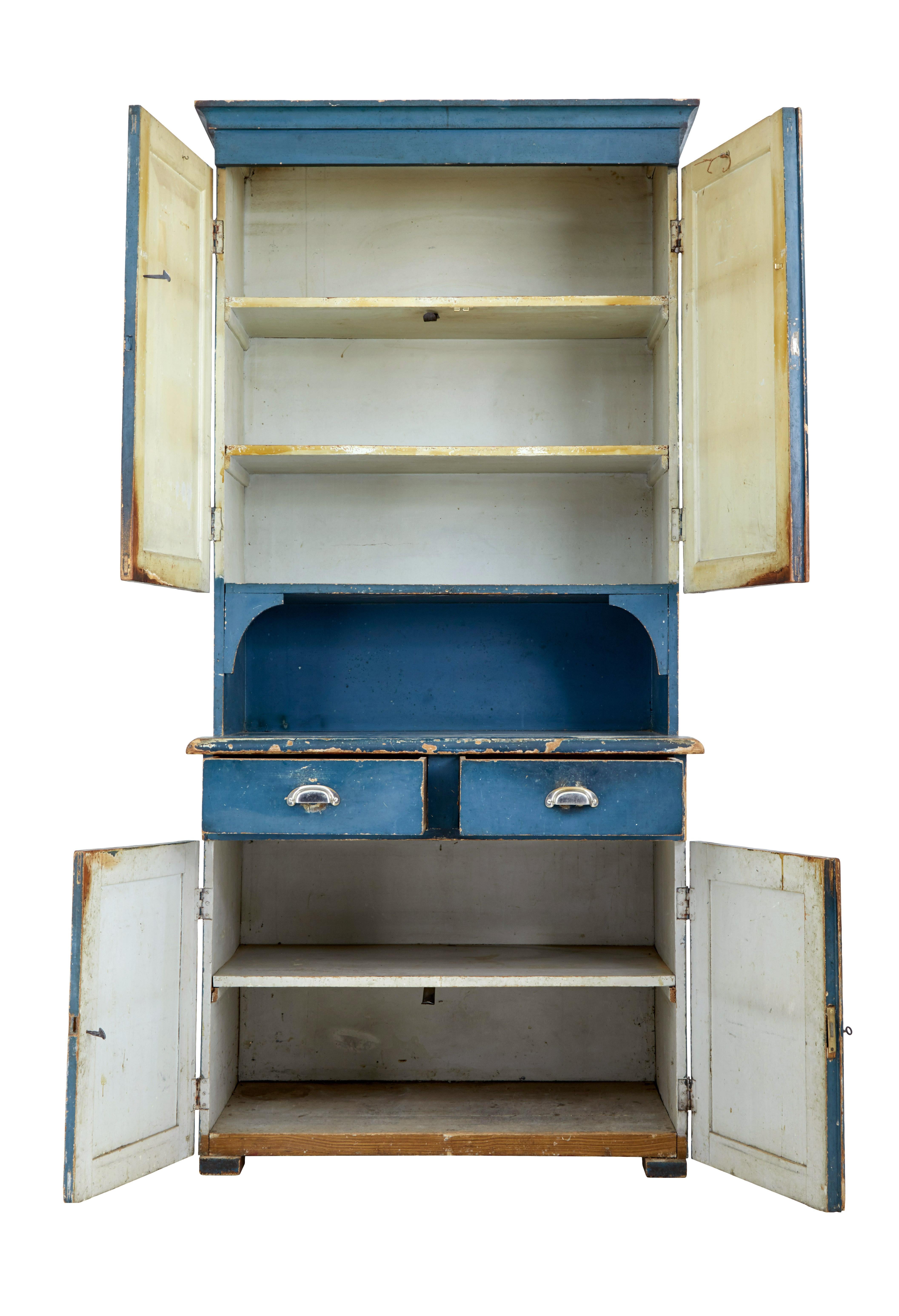 Rustic 19th Century Swedish Painted Pine Kitchen Cupboard