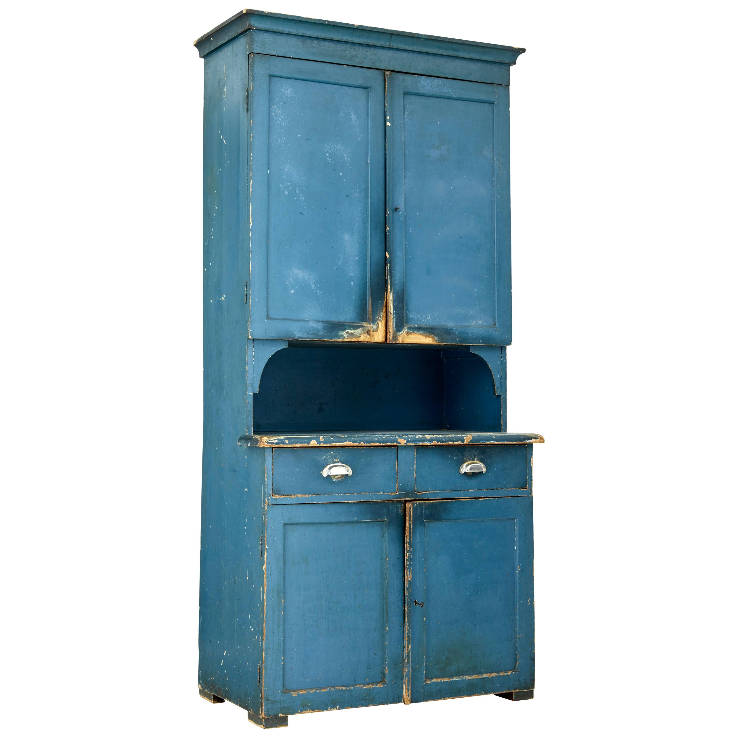 19th Century Swedish Painted Pine Kitchen Cupboard