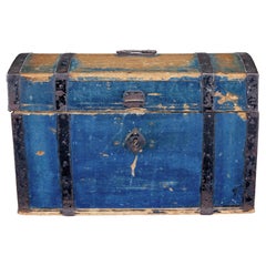 19th century Swedish painted pine metal bound dome top box