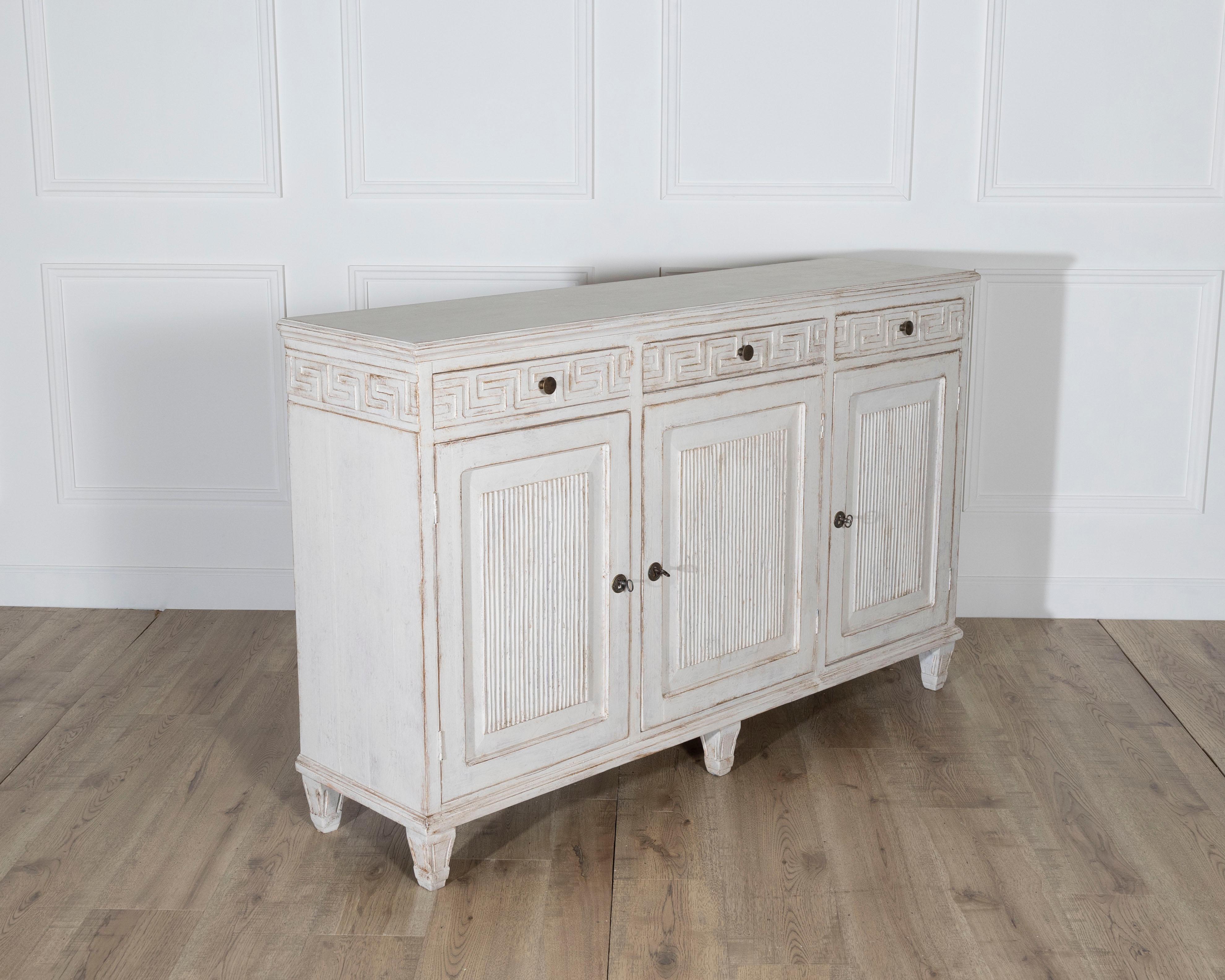 19th Century Swedish Painted Pine Sideboard with Greek Key Frieze For Sale 2