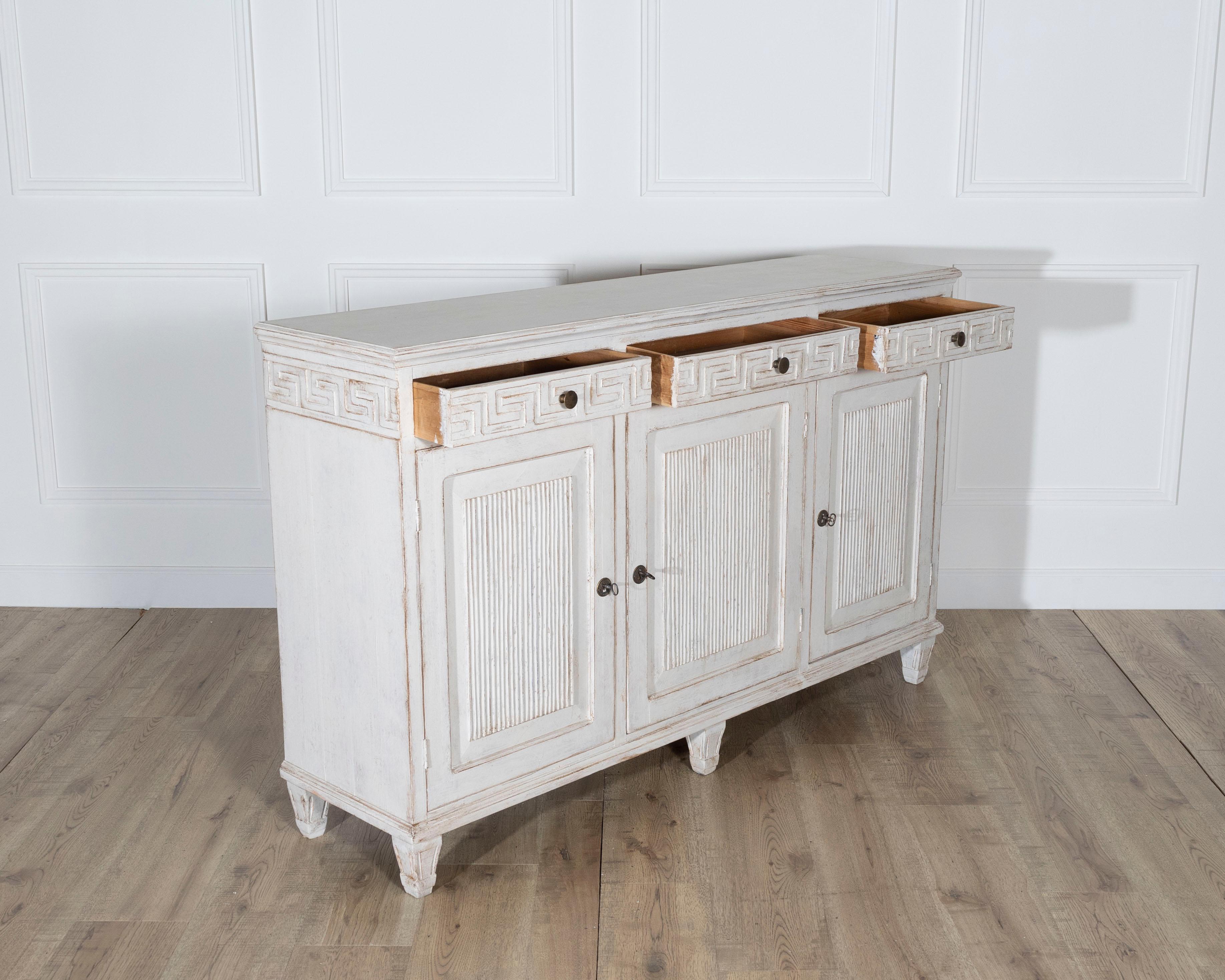 19th Century Swedish Painted Pine Sideboard with Greek Key Frieze For Sale 3
