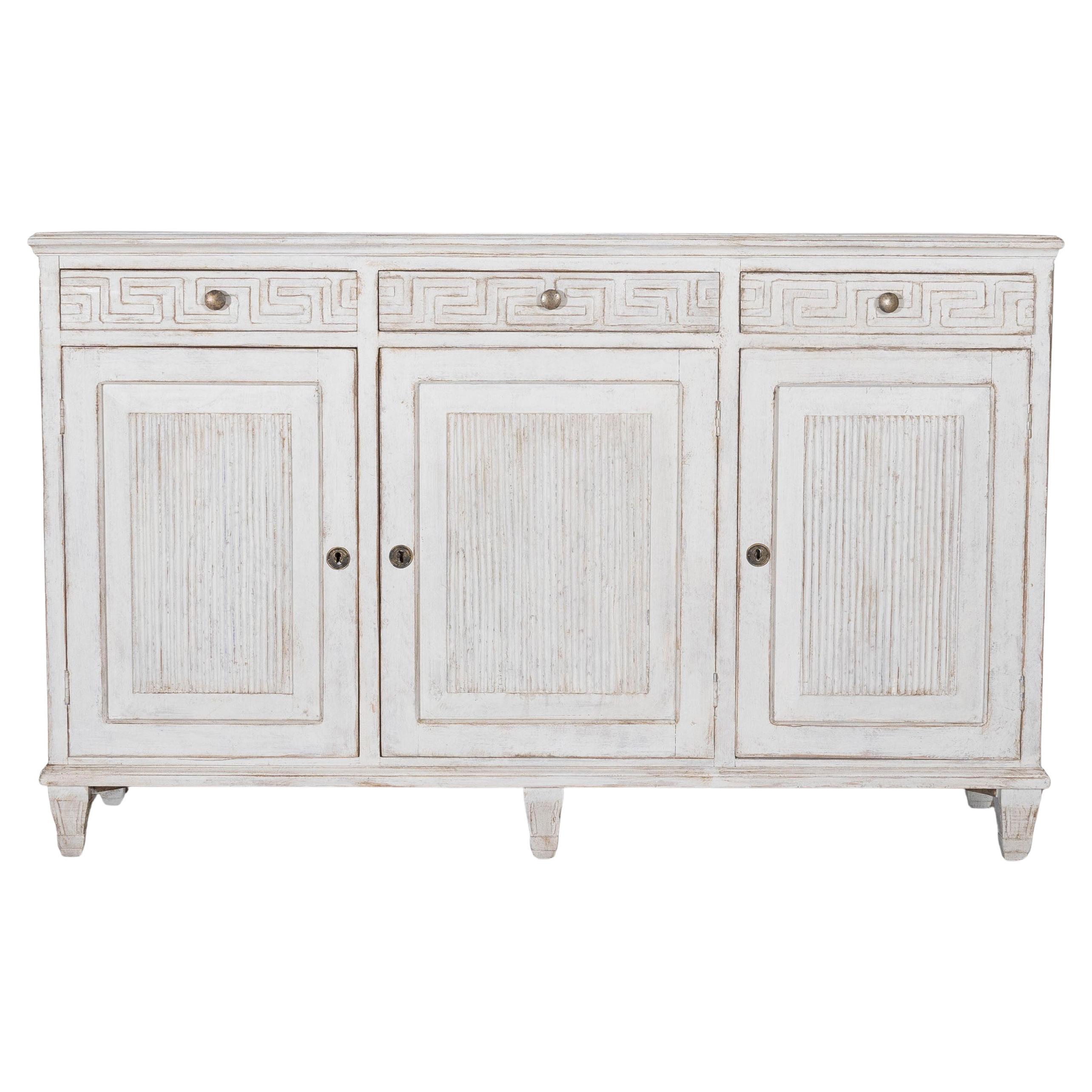 19th Century Swedish Painted Pine Sideboard with Greek Key Frieze For Sale