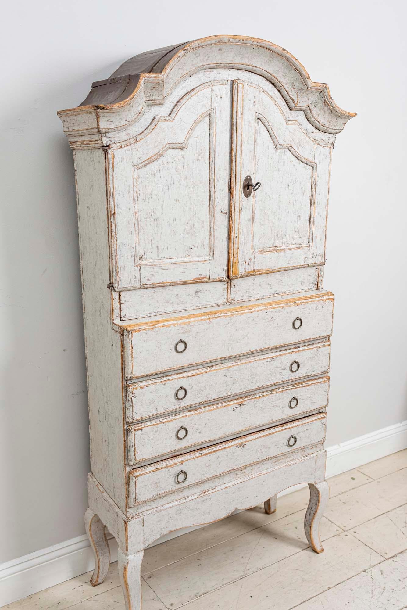 Oak 19th Century Swedish Painted Rococo Cabinet or Cupboard