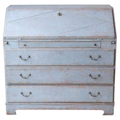 Segretaria svedese del XIX secolo dipinta in blu con riflessi bianchi, circa 1830