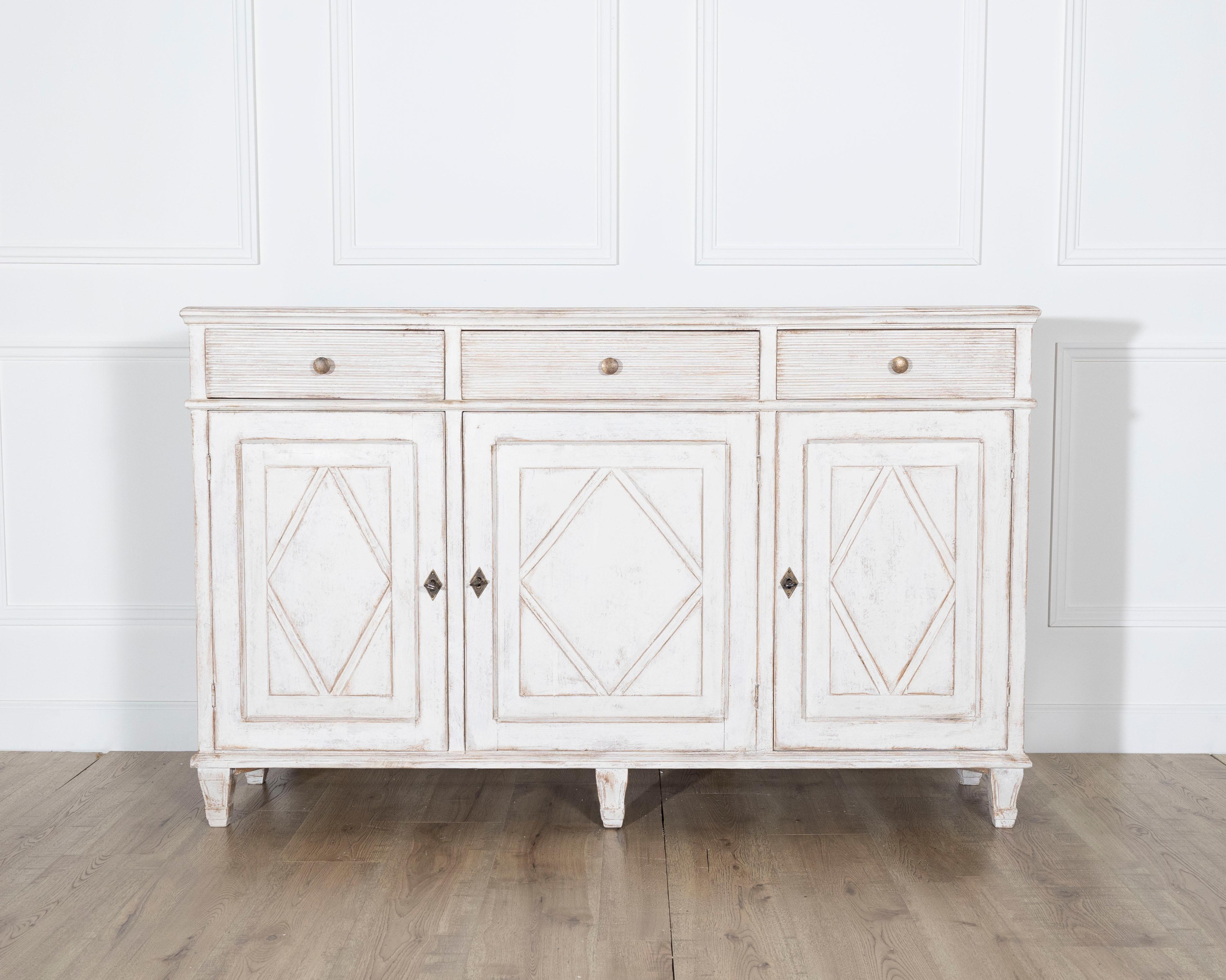 19th Century Swedish Painted Sideboard in Pine with Diamond Panel Doors In Good Condition For Sale In Atlanta, GA