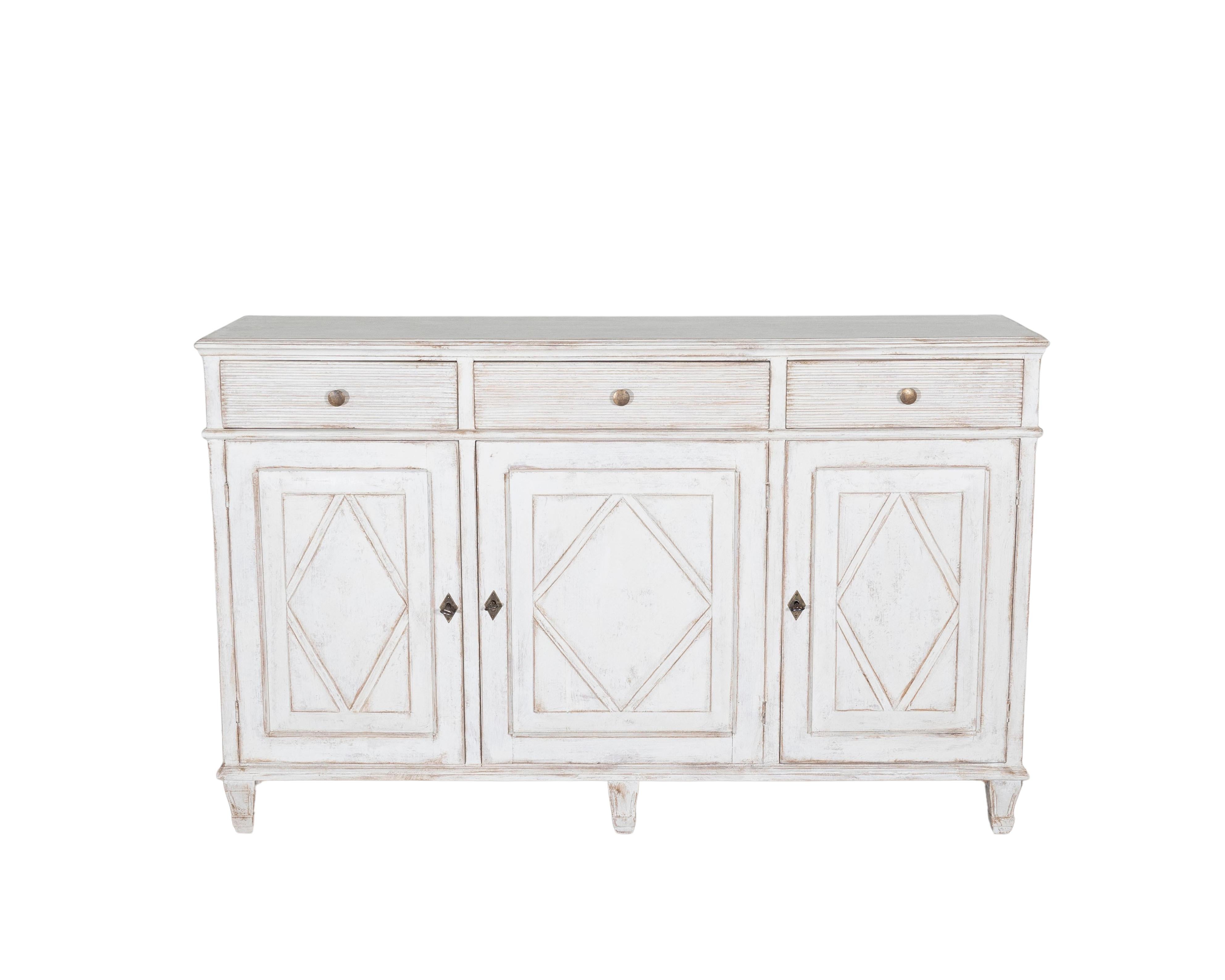 19th Century Swedish Painted Sideboard in Pine with Diamond Panel Doors