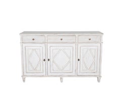 19th Century Swedish Painted Sideboard in Pine with Diamond Panel Doors