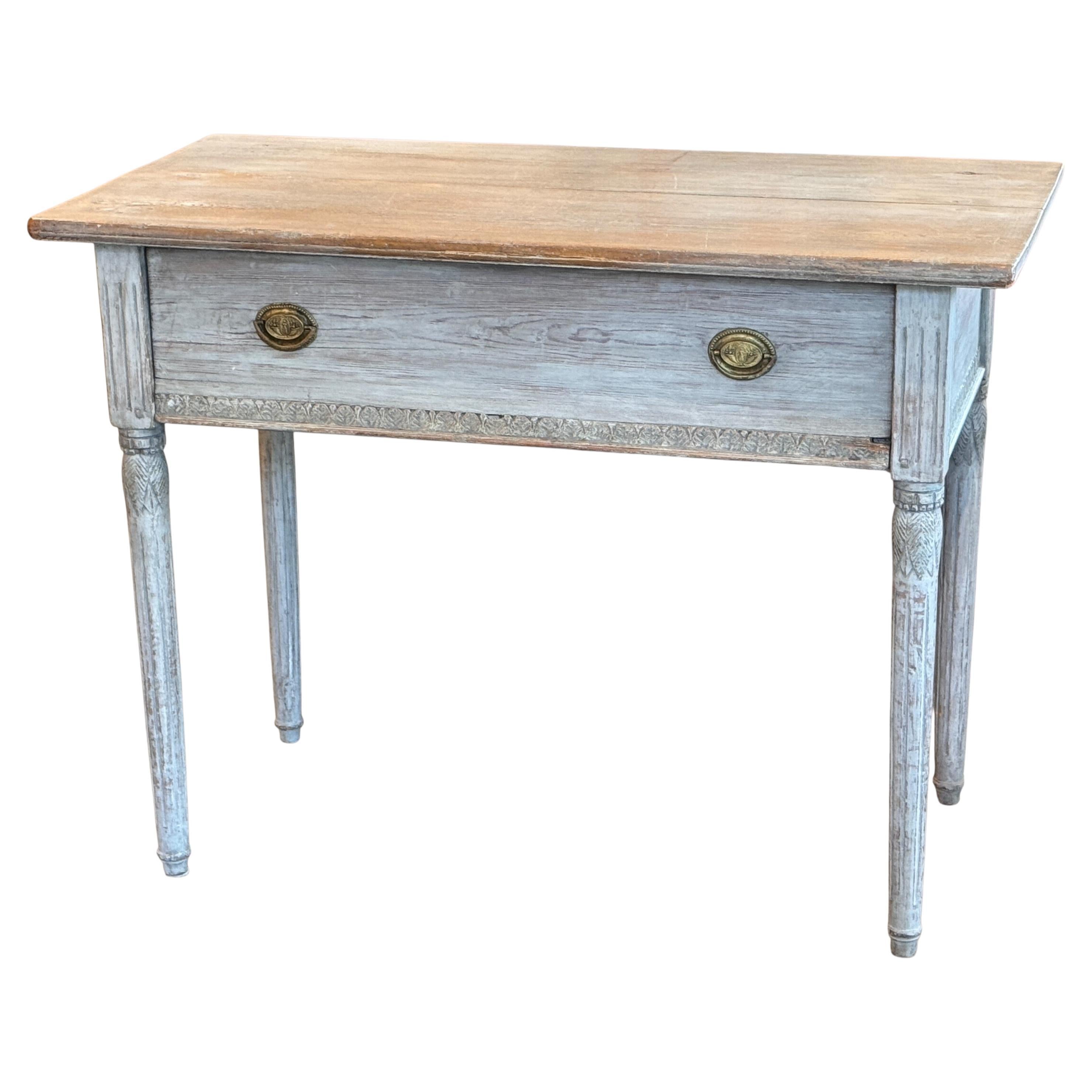 19th Century Swedish Painted Table With Carved Detail For Sale