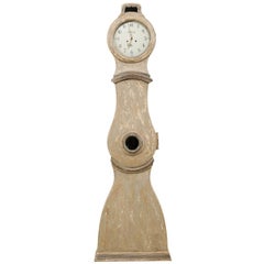 19th Century Swedish Painted Taupe and Grey Wood Floor Clock