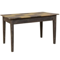 19th Century Swedish Painted Wood Dark Checker Top Table with Nice Tapered Legs