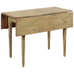 Antique 19th Century Swedish Painted Wood Drop-Leaf Table with Original Paint