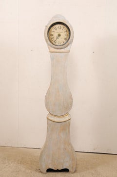 19th Century Swedish Painted Wood Floor Clock, Soft with Minimal Embellishments