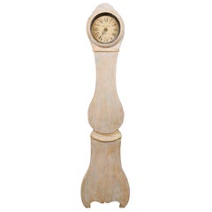 Antique 19th Century Swedish Painted Wood Floor Clock, Soft with Minimal Embellishments