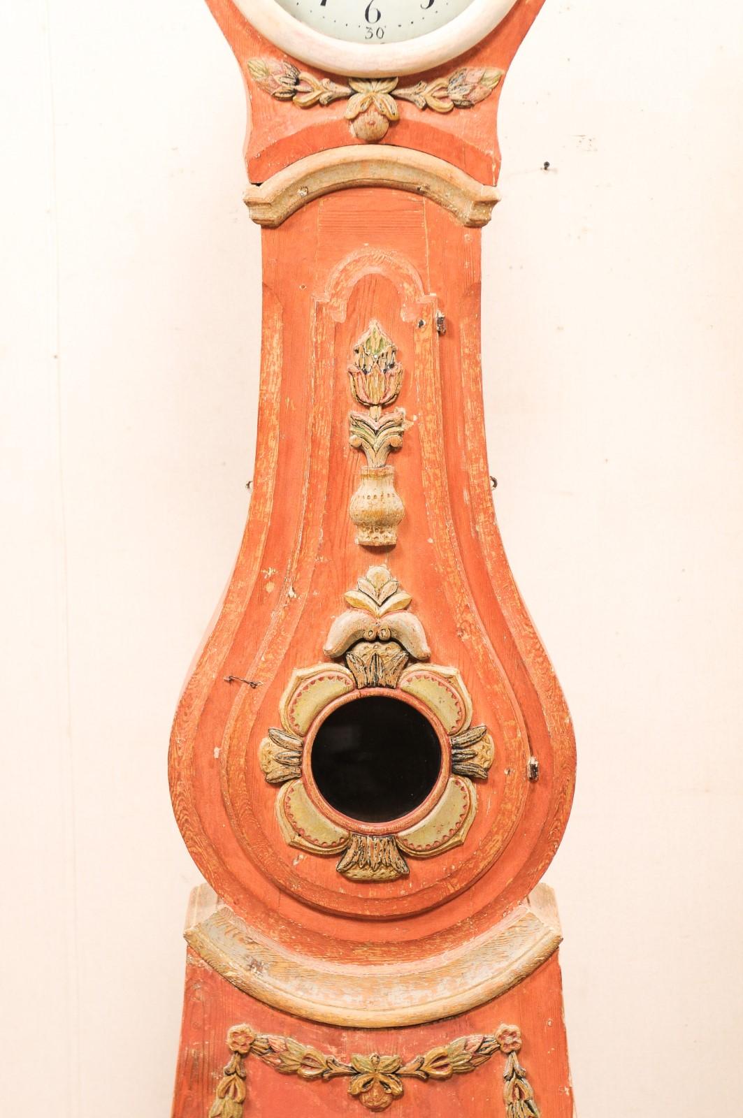 A Fabulous 19th C. Norrbotten Painted & Carved Wood Grandfather Clock , Sweden  2