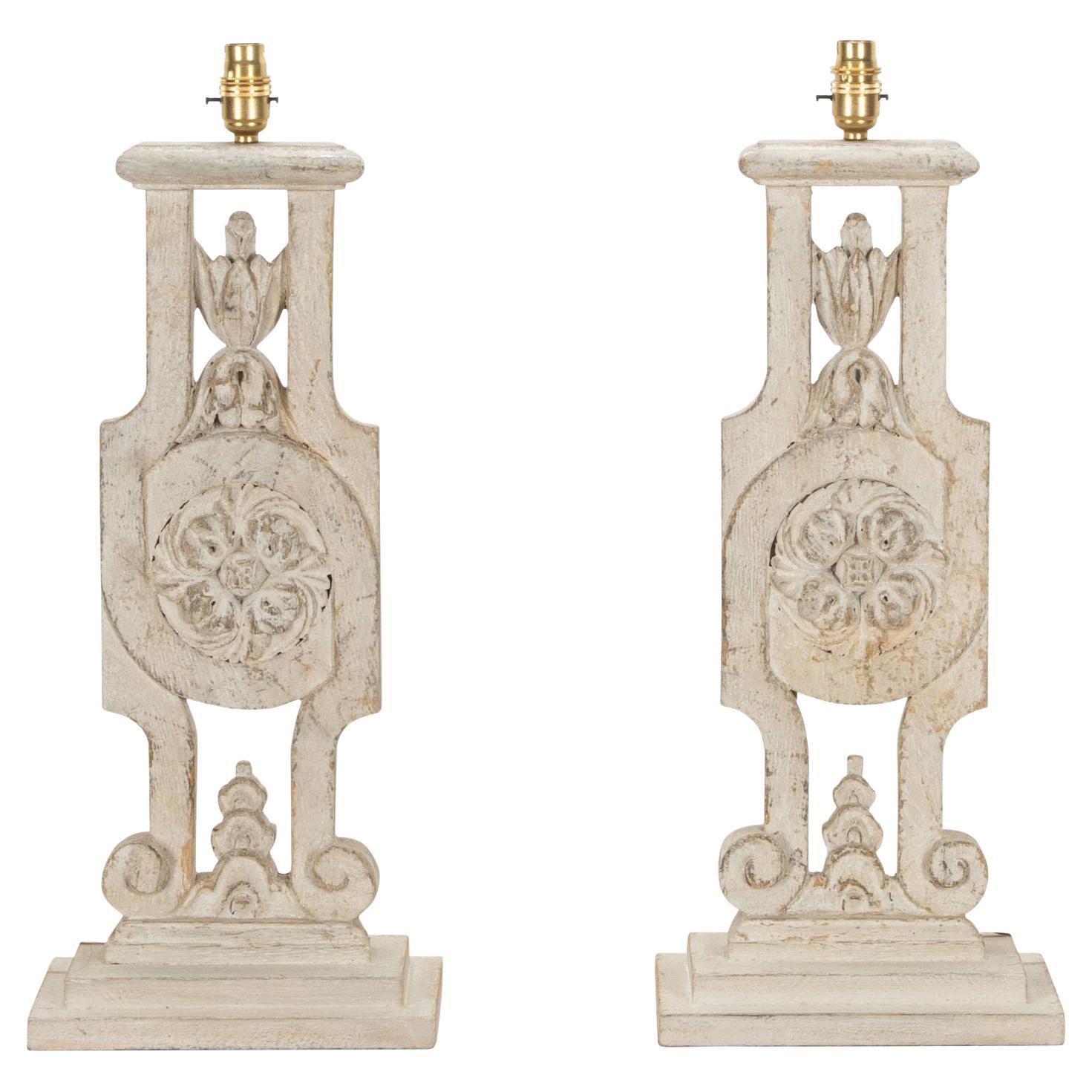 Coppia di lampade svedesi del XIX secolo in Oak sbiancata