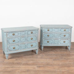 19th Century Swedish Pair of Blue Chest of Three Drawers or Nightstands