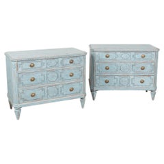 19th Century Swedish Pair of Blue Chest of Three Drawers or Nightstands