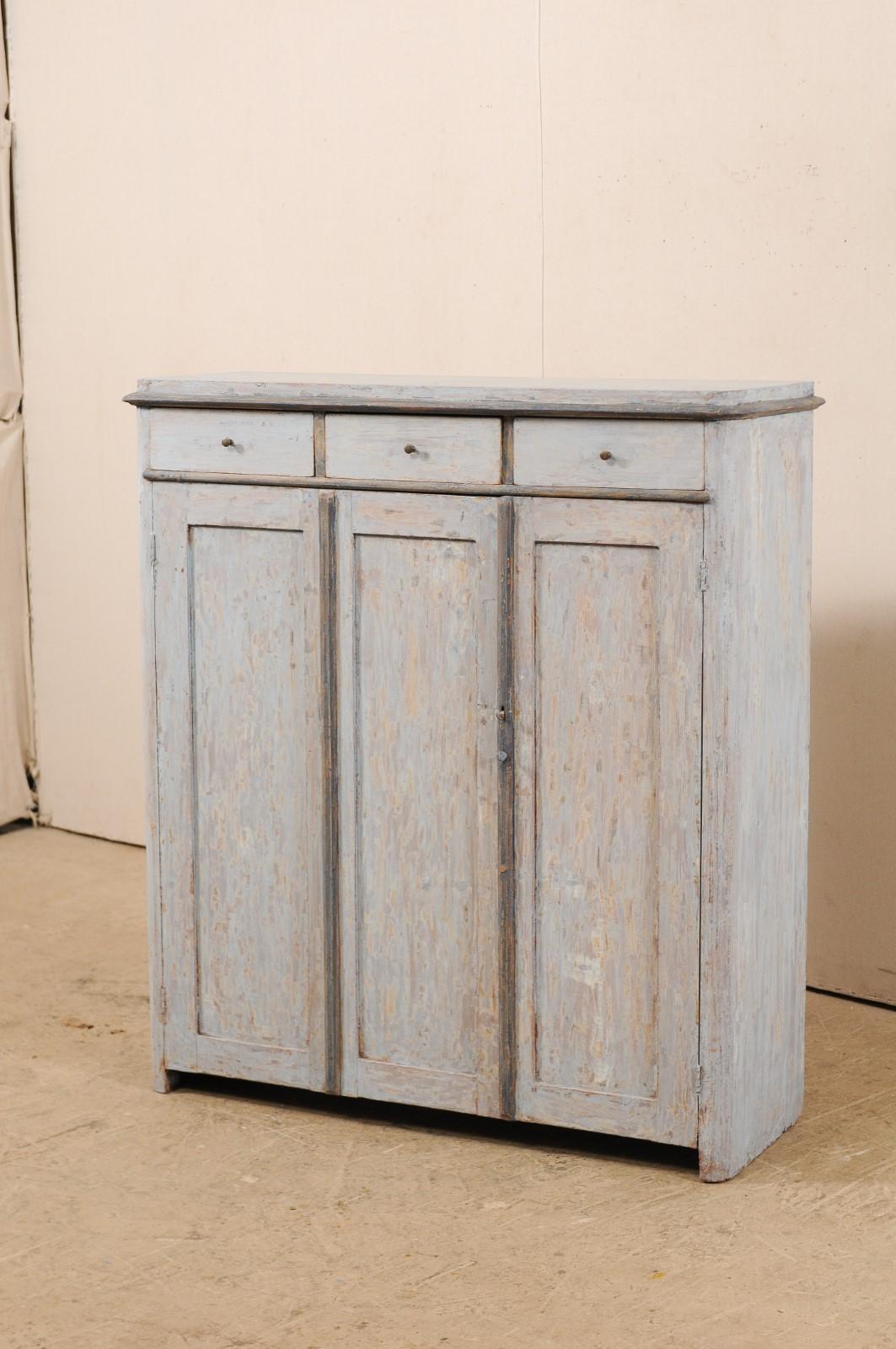 Gustavian 19th Century Swedish Pale Blue Wood Cabinet with Plentiful Shelving