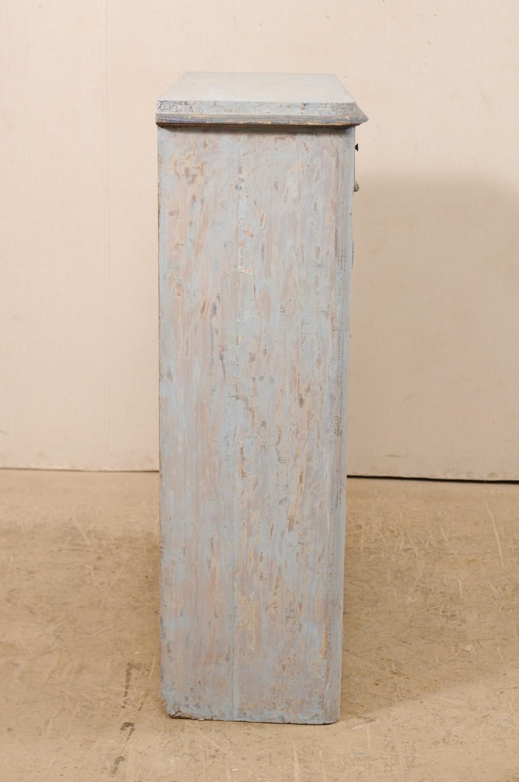 Metal 19th Century Swedish Pale Blue Wood Cabinet with Plentiful Shelving