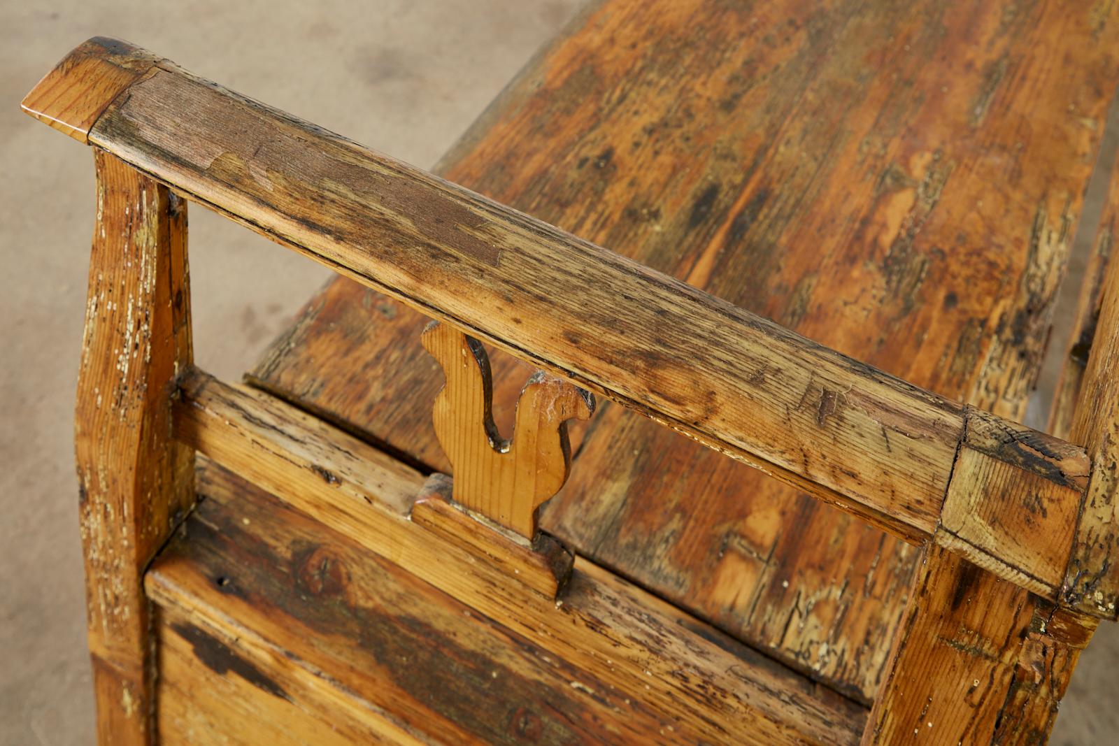 19th Century Swedish Pine Bench with Storage 14