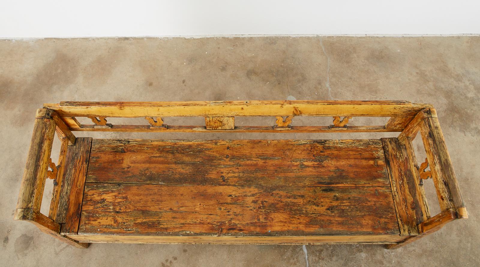 19th Century Swedish Pine Bench with Storage In Distressed Condition In Rio Vista, CA