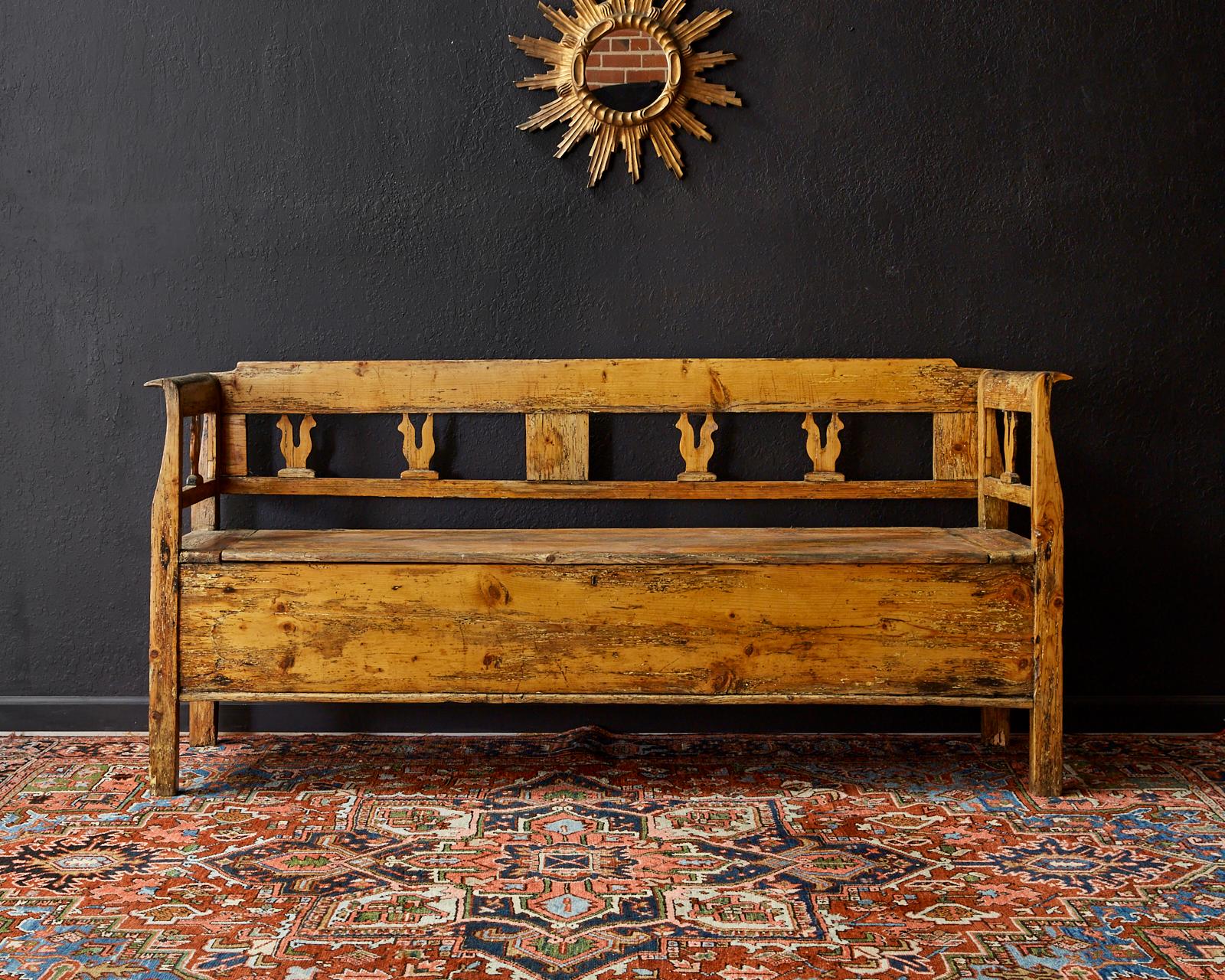 19th Century Swedish Pine Bench with Storage 3