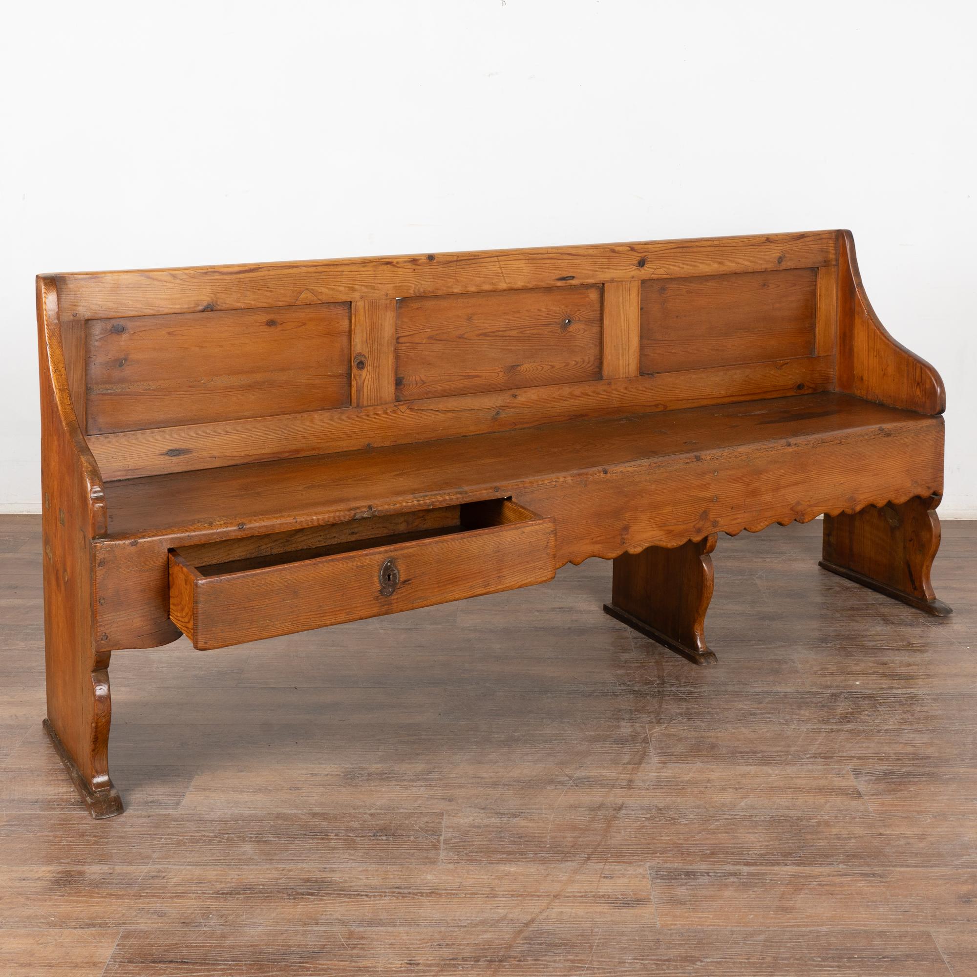 Country 19th Century Swedish Pine Bench with Two Drawers