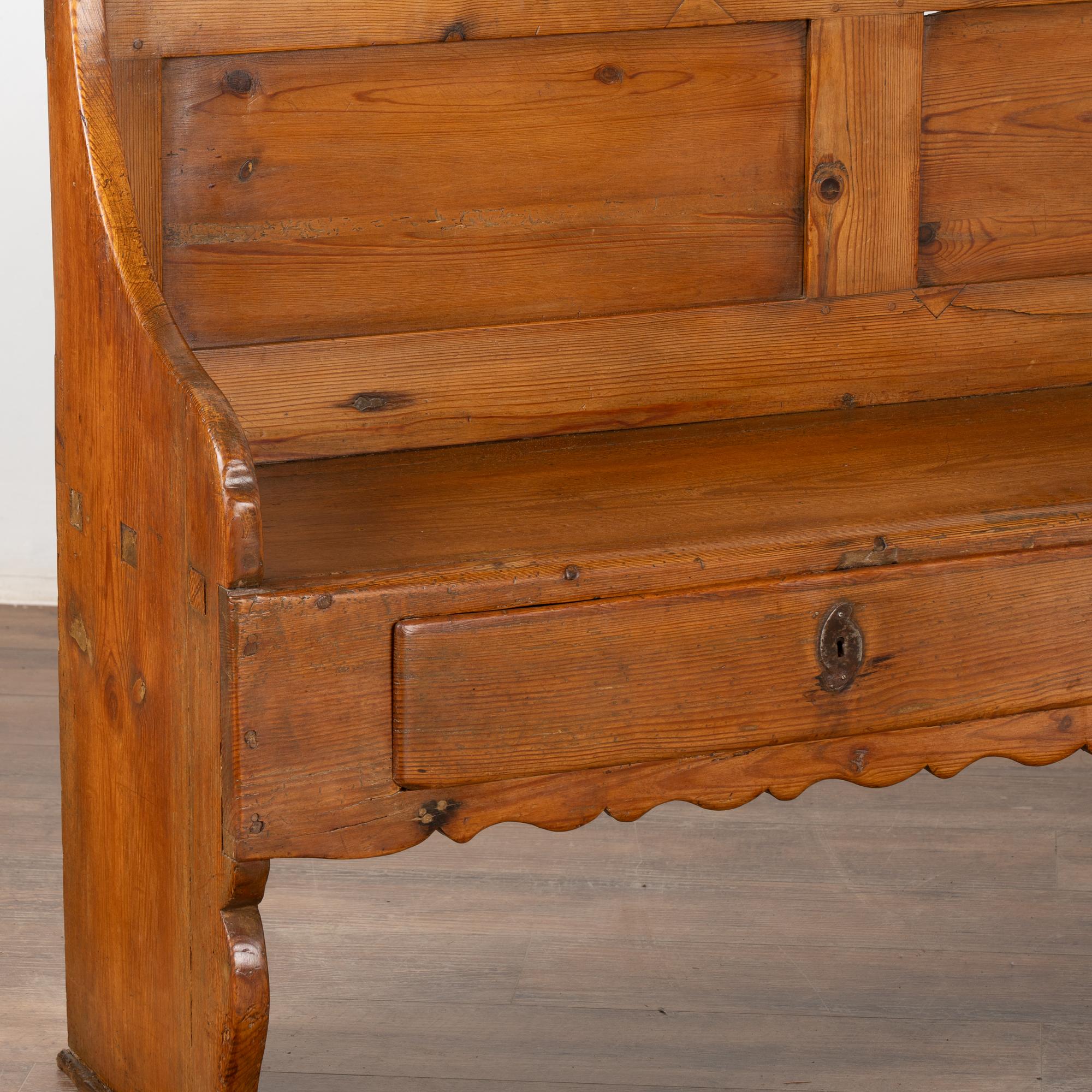 19th Century Swedish Pine Bench with Two Drawers 1