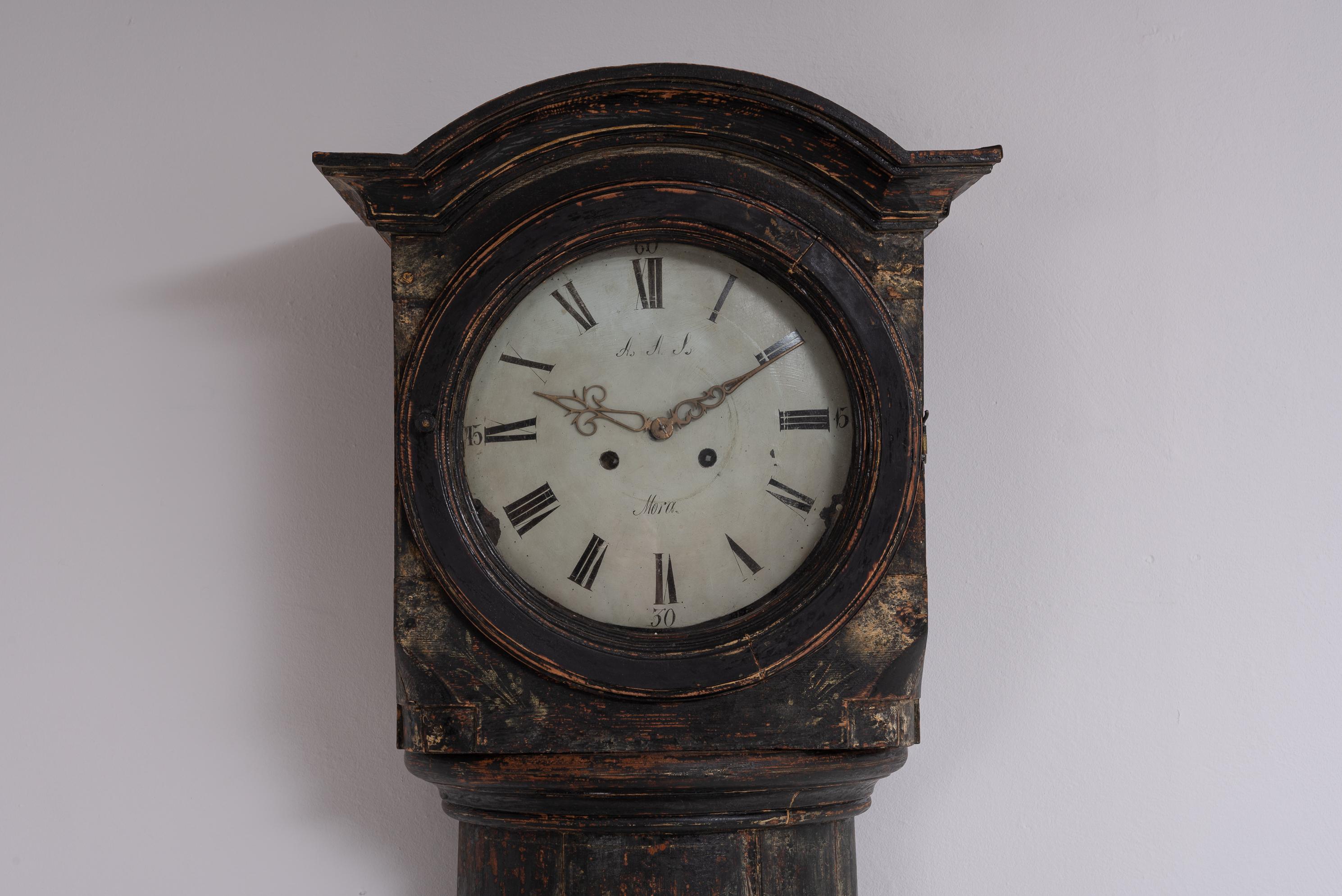 19th Century Swedish Pine Black Long Case Column Clock 5
