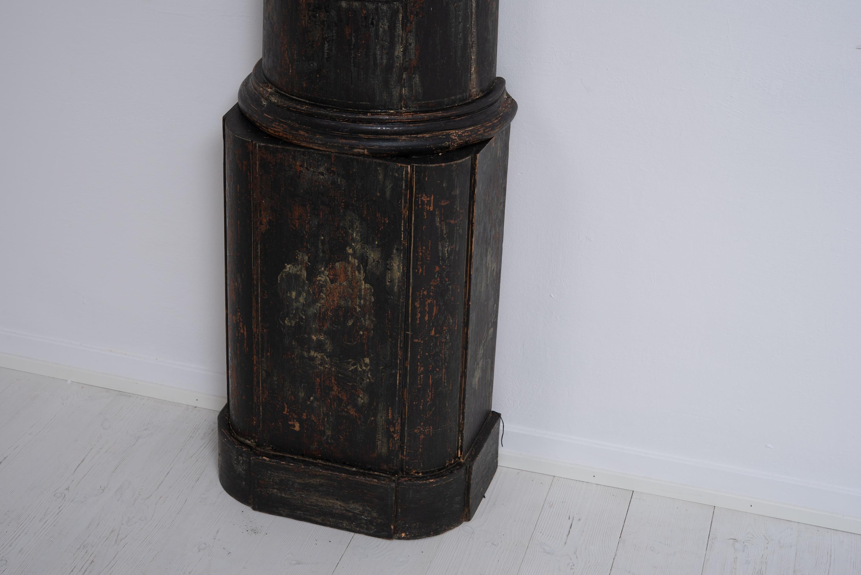 19th Century Swedish Pine Black Long Case Column Clock 6