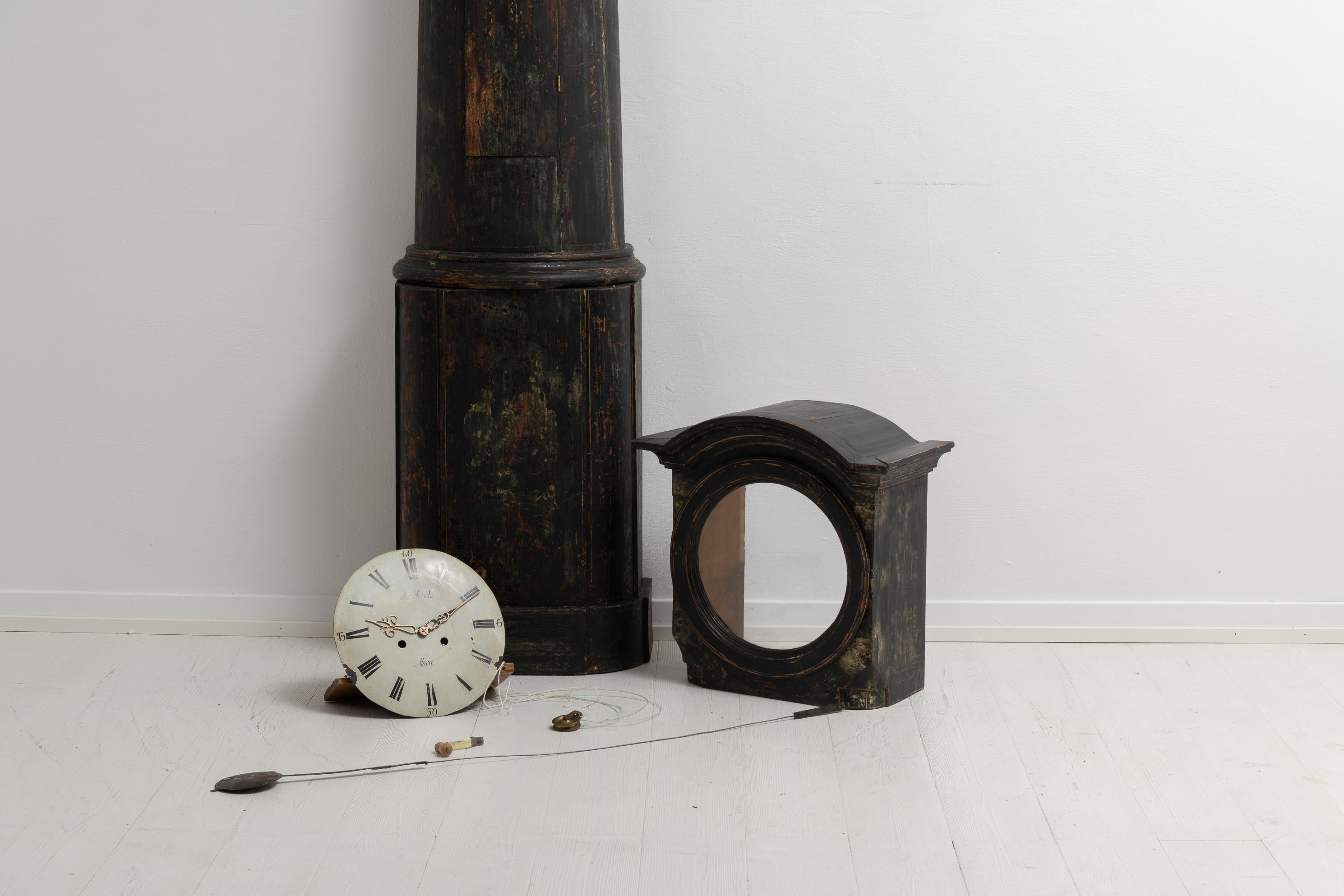 19th Century Swedish Pine Black Long Case Column Clock 7